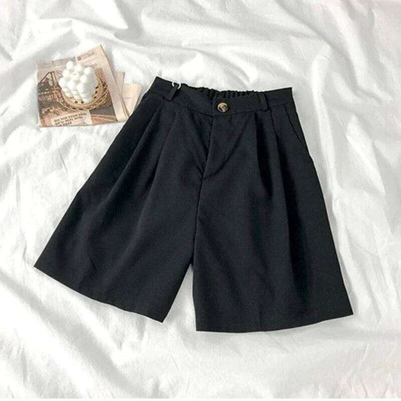 Casual High Waist Wide Leg Suit Women Korean Fashion Loose Solid Summer Office Ladies Black Thin Shorts XJ260206