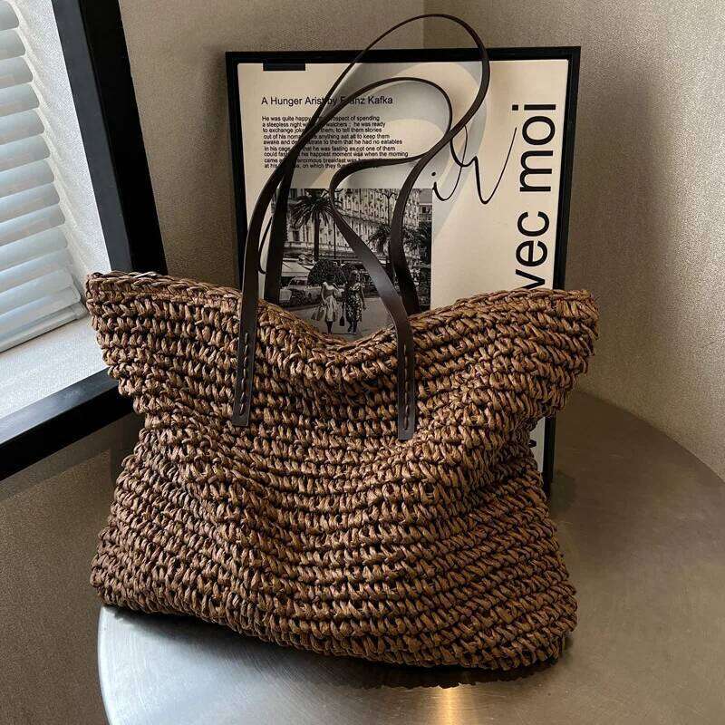 Straw Woven Tote Bags Casual Large Luxury Design Capacity Handbag Beach Shoulder Simple Women's Bag Style Shopping Summer bolsos Y260205