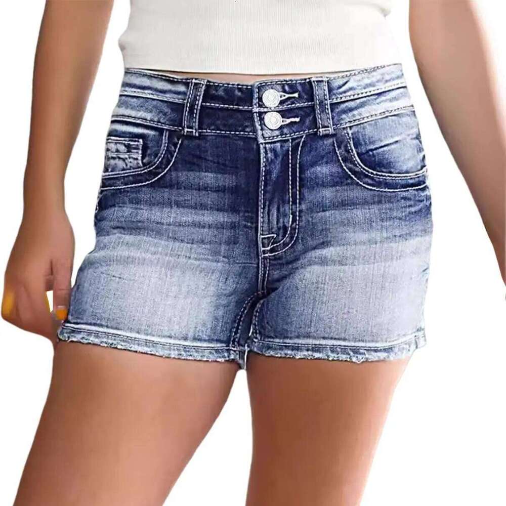 Women Casual High Waisted Denim Frayed Raw Hem Ripped Jeans Shorts XJ260206
