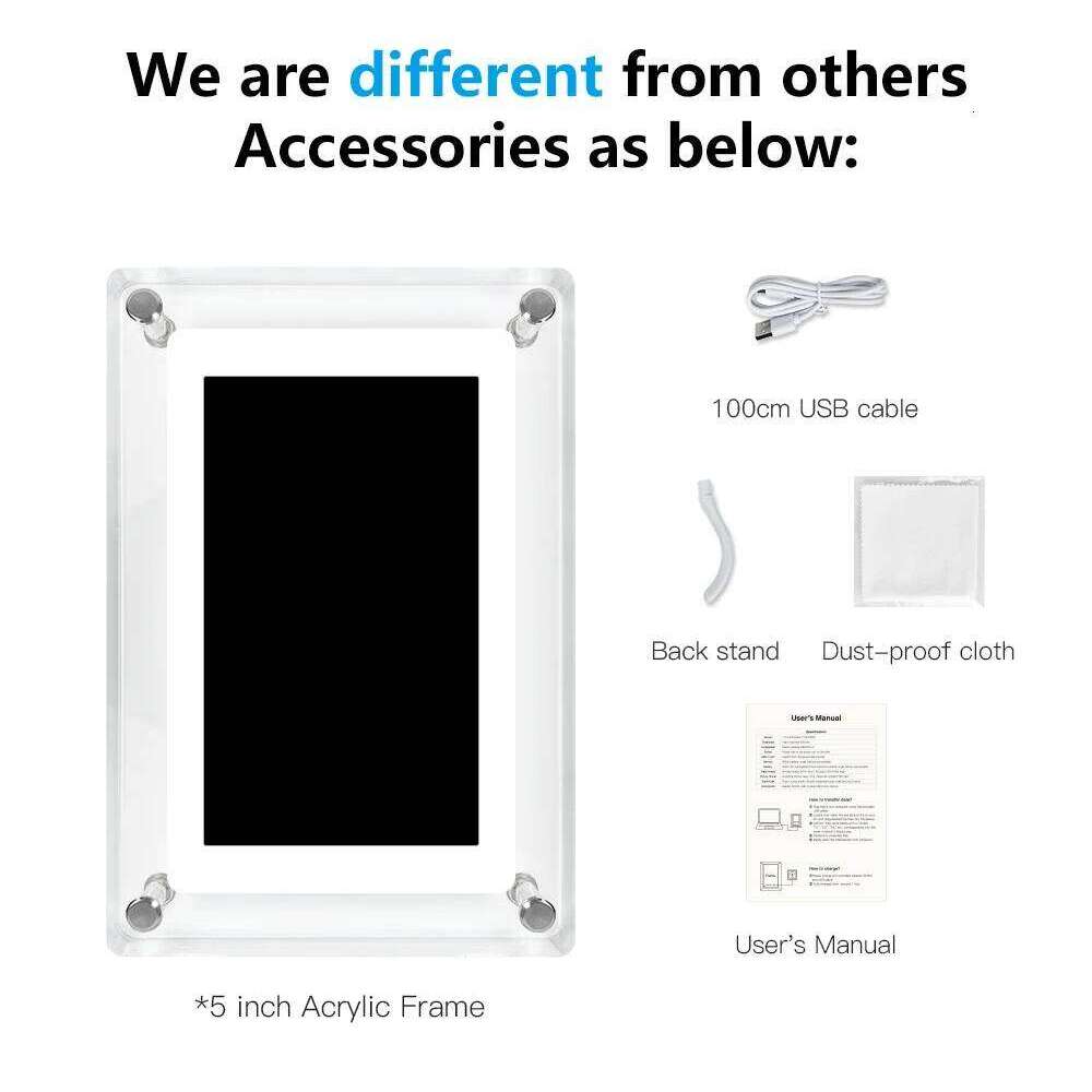 Acrylic Digital Photo Frame 5 Inch 1200mAh Vertical Display IPS Screen 4G Memory Battery Porta Retrato digital picture frame S260205