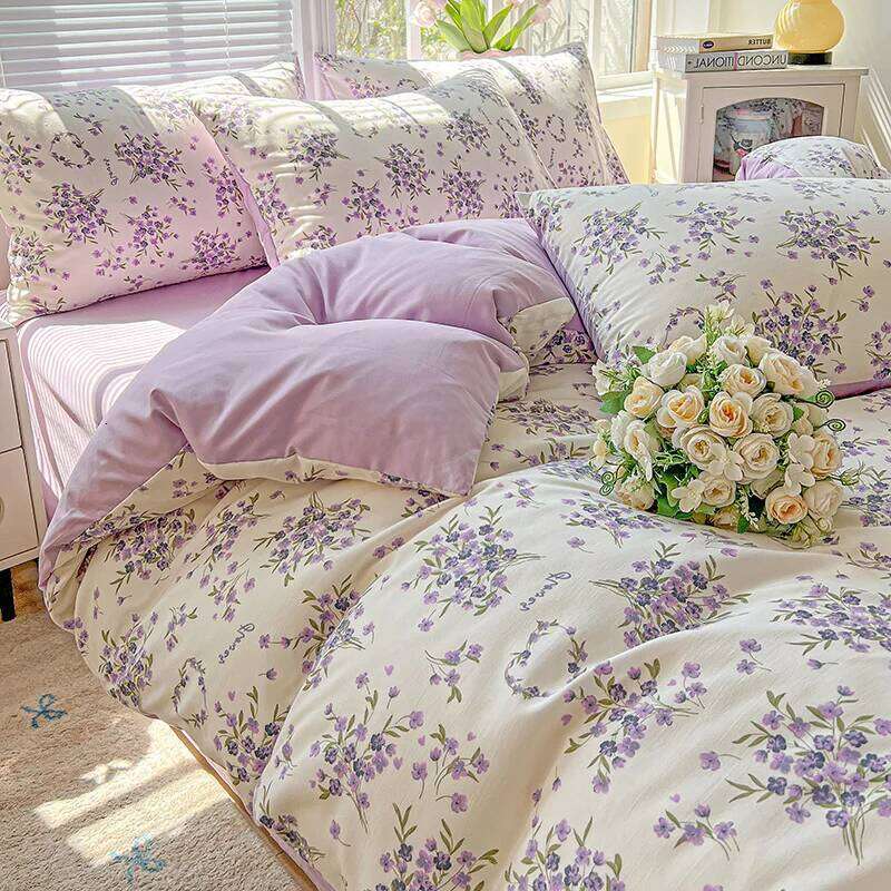 1pc Purple Lavender Printed Duvet Single/Queen/King Size Quilt Cover for Double Bed Flower housse de couette220x240cm XJ260206