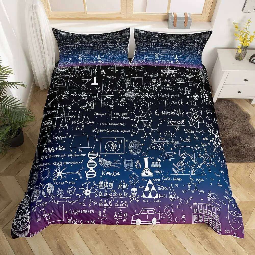 Math Equations Duvet Set Hourglass Purple Galaxy Comforter Cover Physics Formula Dorm Bedding Sets Science Geometry Axis XJ260206