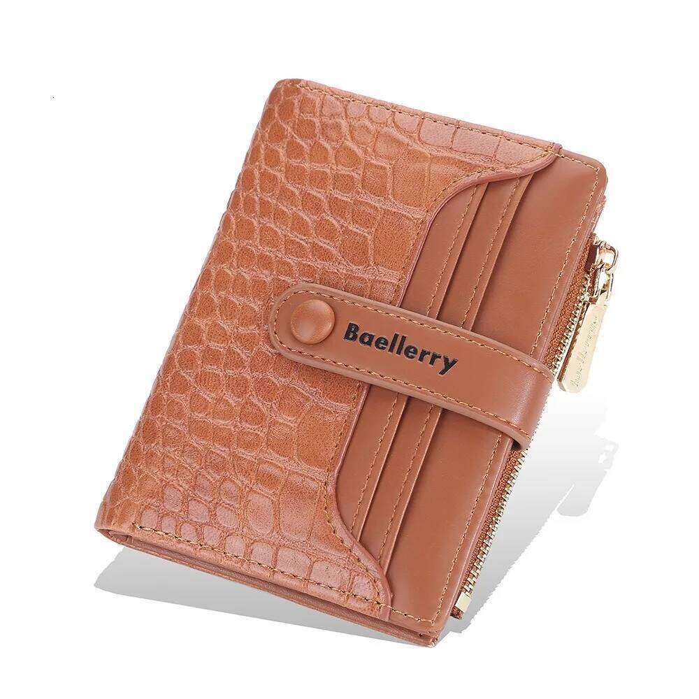 New PU Leather Short Wallet Zipper Solid Color Money Bag Button Stone Grain Card Holders Women Y260206