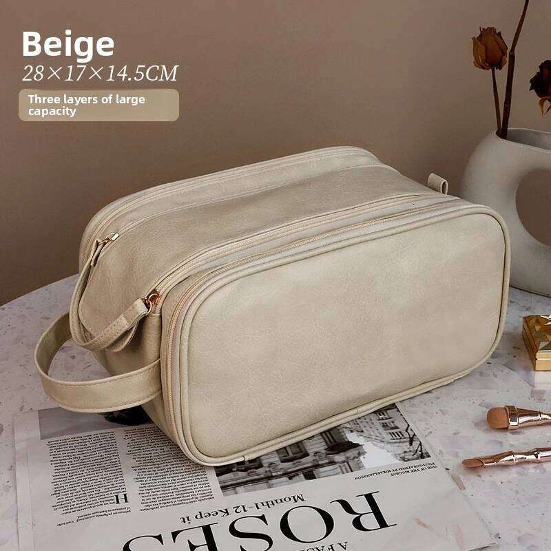 High appearance double zipper large capacity, portable, high-end for business trips, makeup brush, toiletry bag, sto Y260206