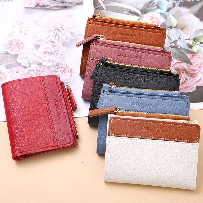 Short women's zipper wallet matte purse versatile multi-card slot small money clip storage bag Y260206