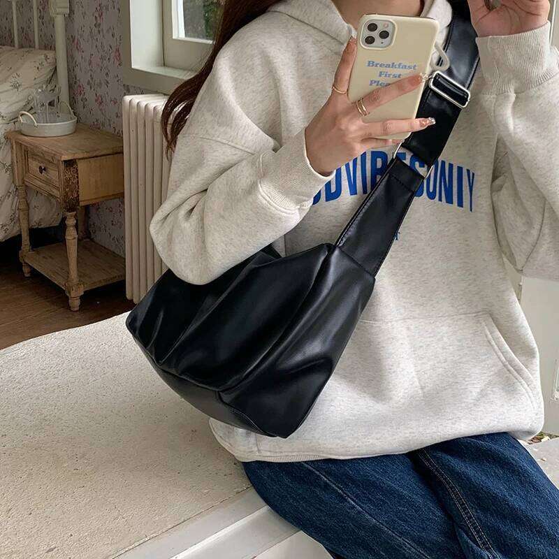 New Solid Color PU Soft Leather Women's Large Capacity Crossbody Small Commuter College Student Class Shoulder Totes Bag Y260205
