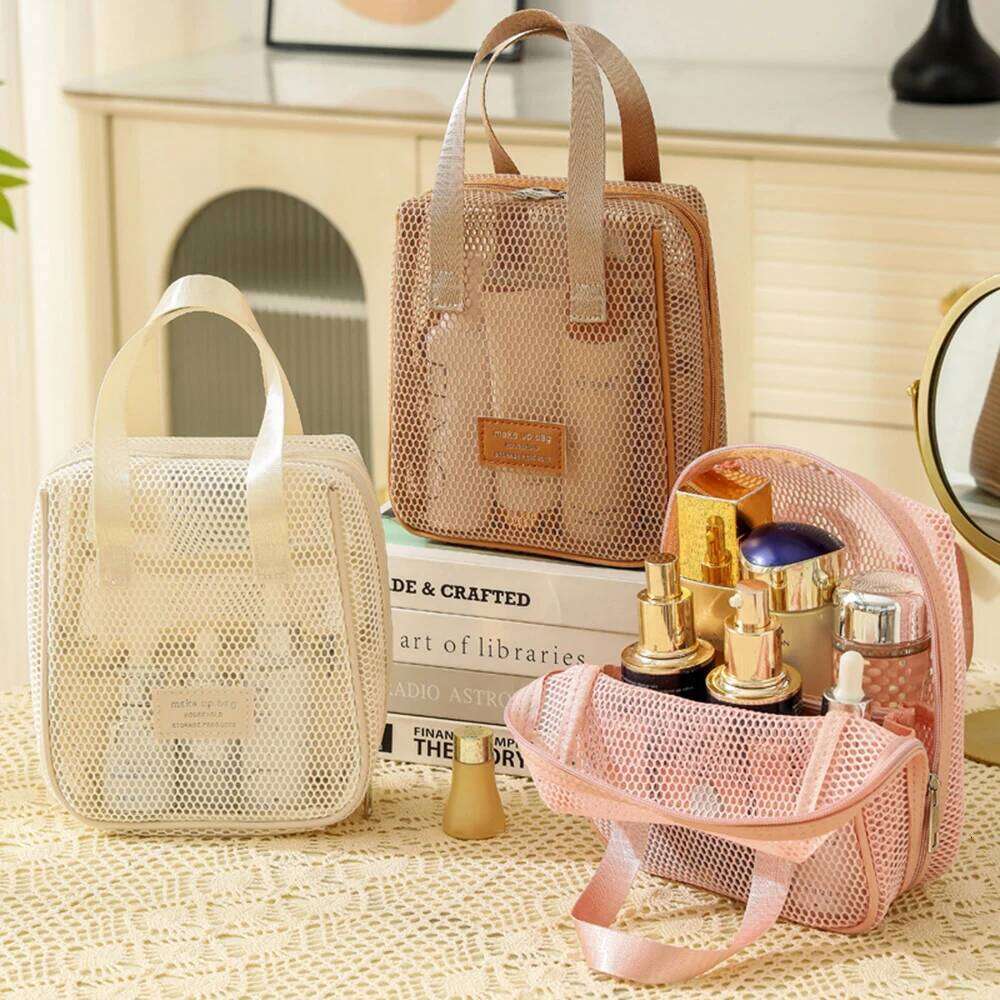 Simple Mesh Clear Tote Makeup Storage Pillow Toiletry Cosmetic Washbag Large Capacity Portable Women Travel Organizer Bag Y260206