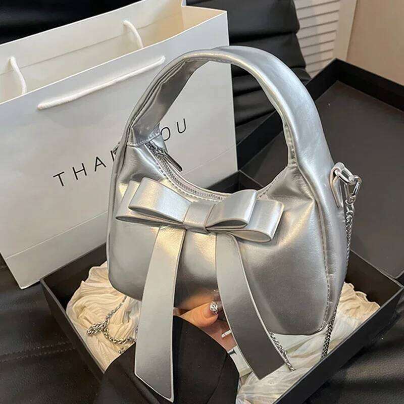 Texture Soft Leather Bow Party Handbag Summer Women Versatile Chain Crossbody Sweet Girls Simple One Shoulder Bags Y260205