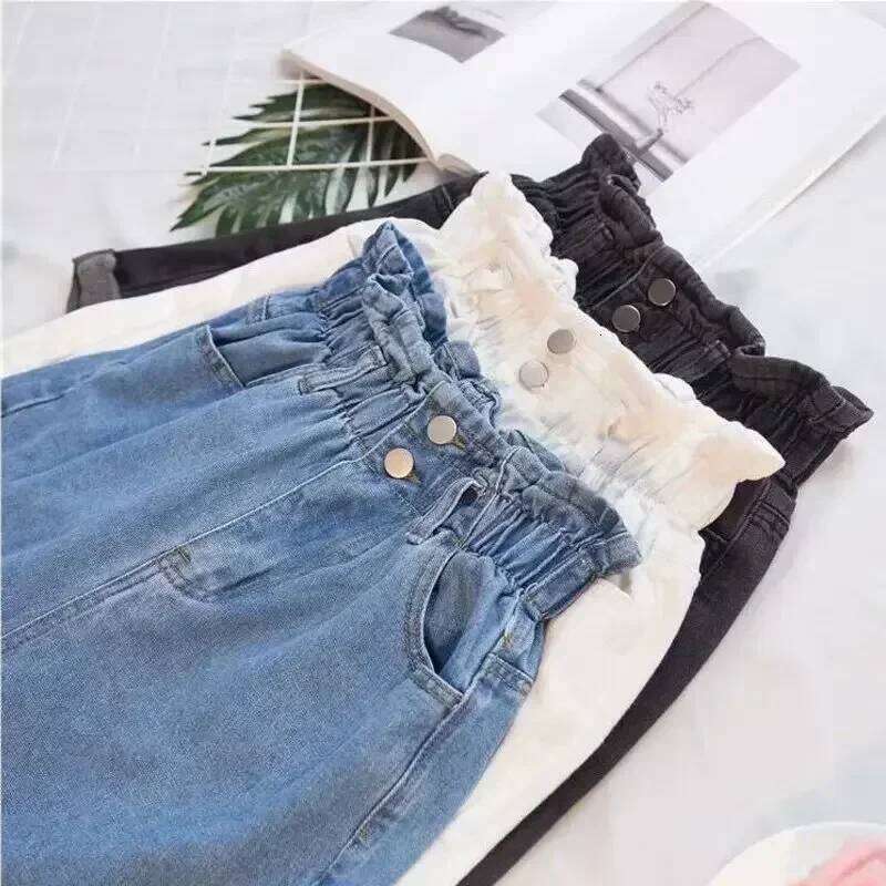 Summer Women's Blue Cotton Denim Shorts Korean Fashion Elastic Waist Loose Casual Wide Leg Female Clothing XJ260206