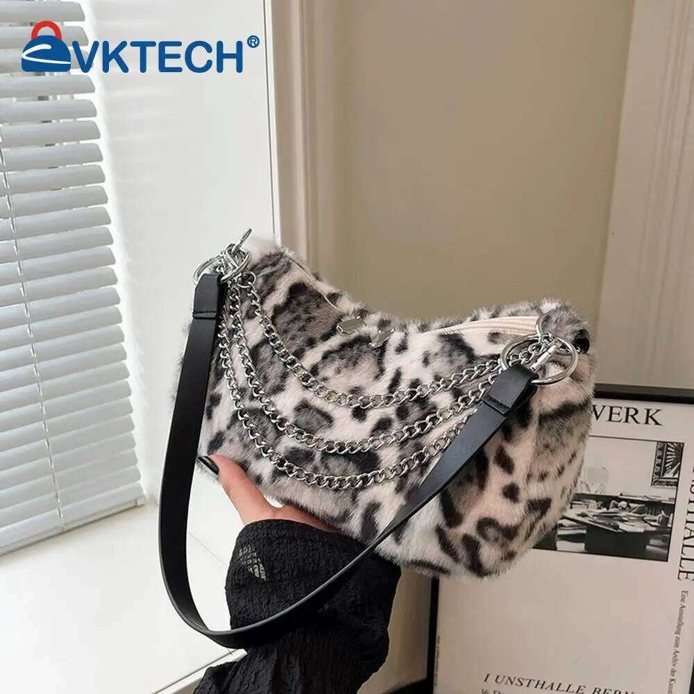 Plush Leopard Crossbody with Chain Underarm Soft Commuter Bag for Women Work Shopping Travel Daily Z260207 - view 4