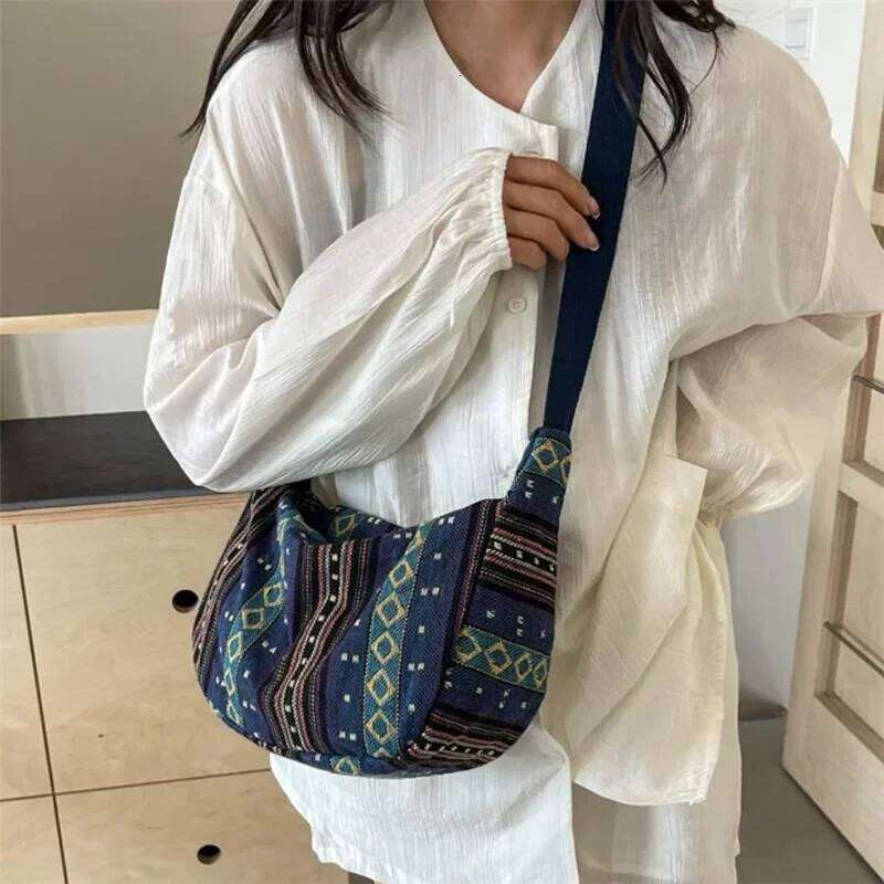 Tribal Style Shoulder Bag, Foldable Crossbody with Zipper Closure, Striped Pattern, Flag Theme Hand Washable Edge Painted Lining Z260207 - view 7