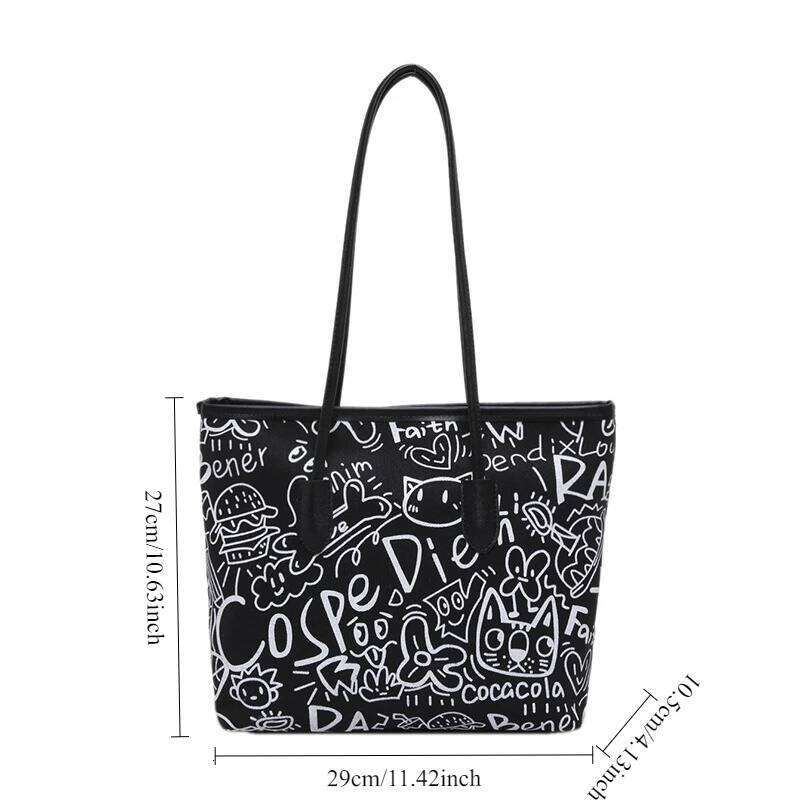 Fashion and Versatile Casual Single Shoulder Handbag with Pendant, Large Capacity Printed Tote Bag, College Style Women's Bags Y260204