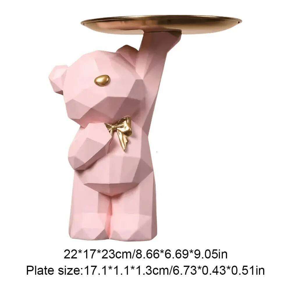 Resin Cute Storage Tray Table Decorations Geometric Bear Statue Entrance Crafts Decor for Office Coffee Shop S260204