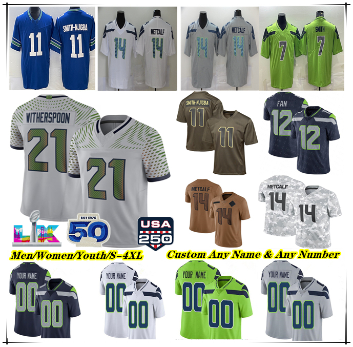 Sam Darnold Jaxon Smith-Njigba American Football Jerseys Cooper Kupp Rashid Shaheed Kenneth Walker III Zach Charbonnet AJ Barner 12 Fan Ernest Jones IV Coby Bryant 4X