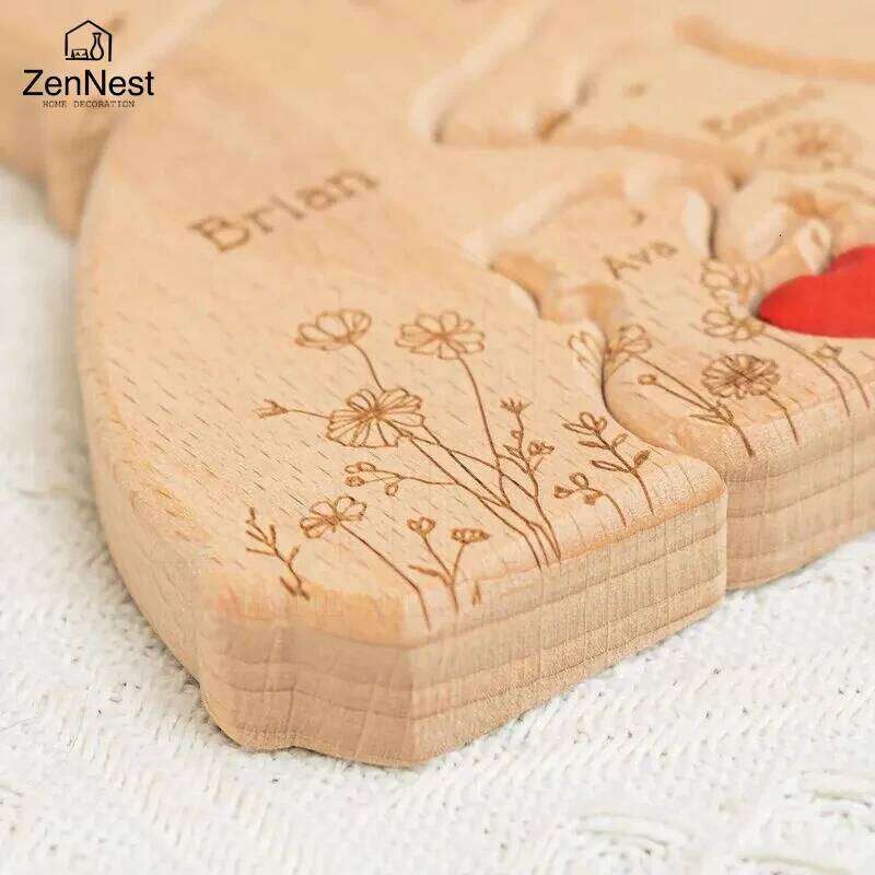 Artistic Wooden Little Bear Family Personalized Name Puzzles, Thanksgiving Christmas Gifts, Home Tabletop Decorations S260204