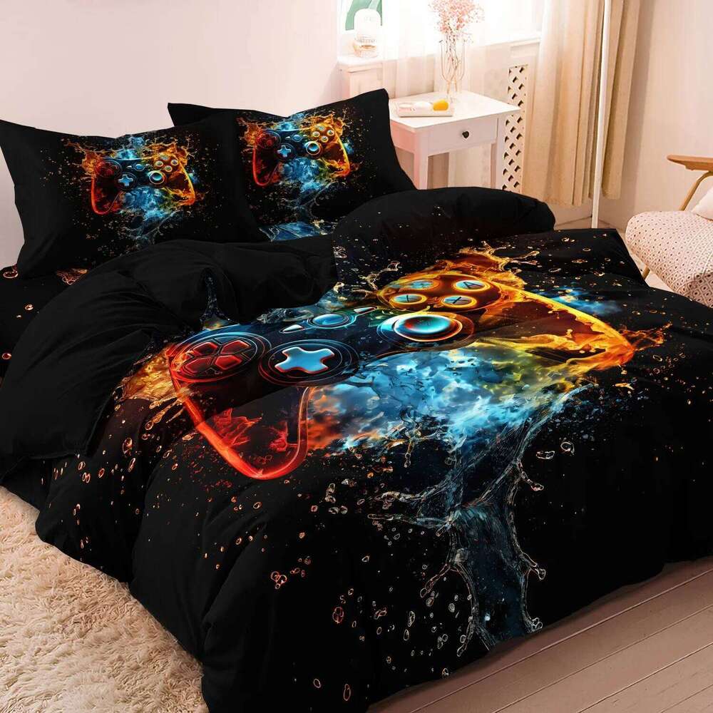 3pcs Video Game Controller Mouse Keyboard Headphone Pattern Duvet Cover Set - Modern Fashionable Cool Gamepad Print XJ260206