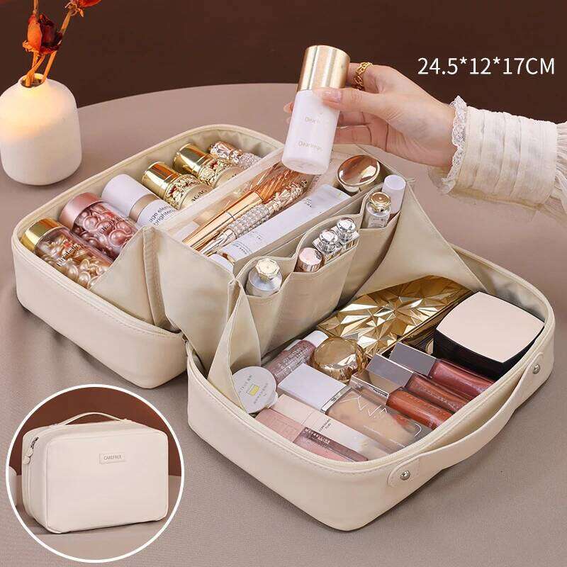 PU Large Capacity Women Tote Makeup Cosmetic Toiletry Storage Multi Functional Folding Bag Travel Zipper Pouch Y260206