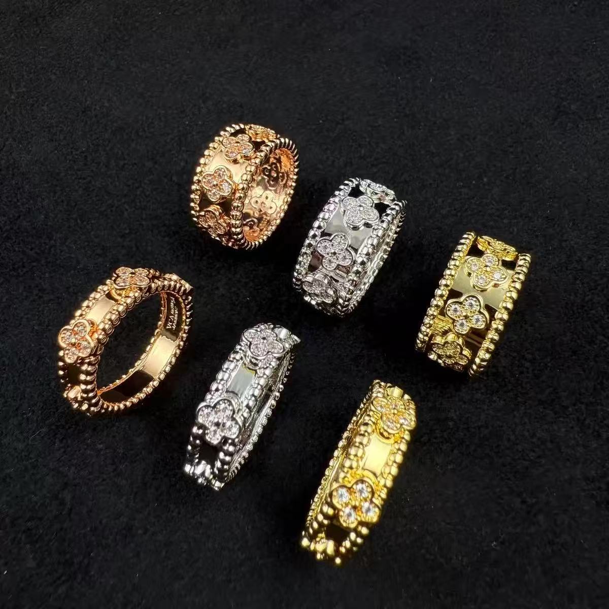 K gold ring designer flower designer jewelry titanium steel 3 color designer ring wide version narrow version fashion style inlaid diamond accessories couple ring