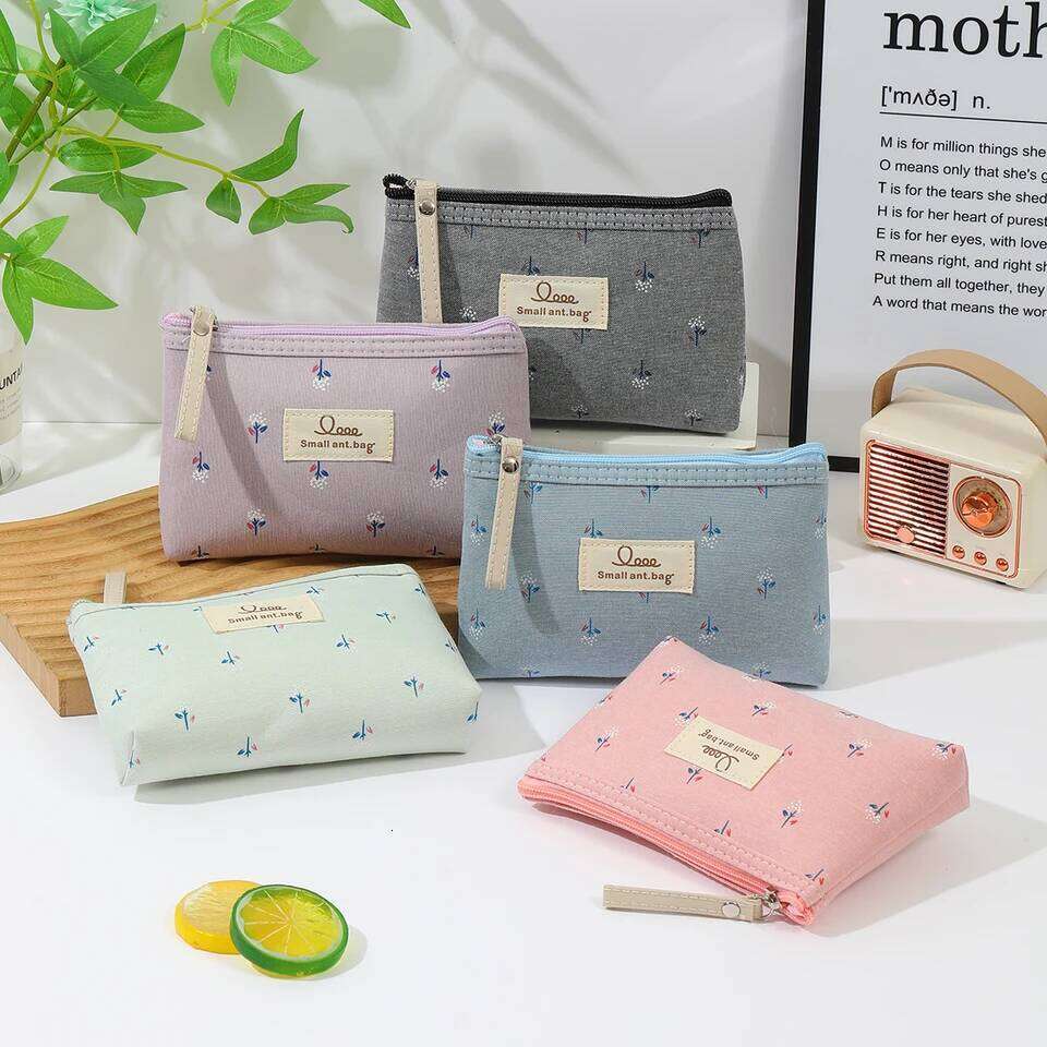 Instagram style canvas makeup printed women's portable student pencil case travel storage toiletries bag Y260206