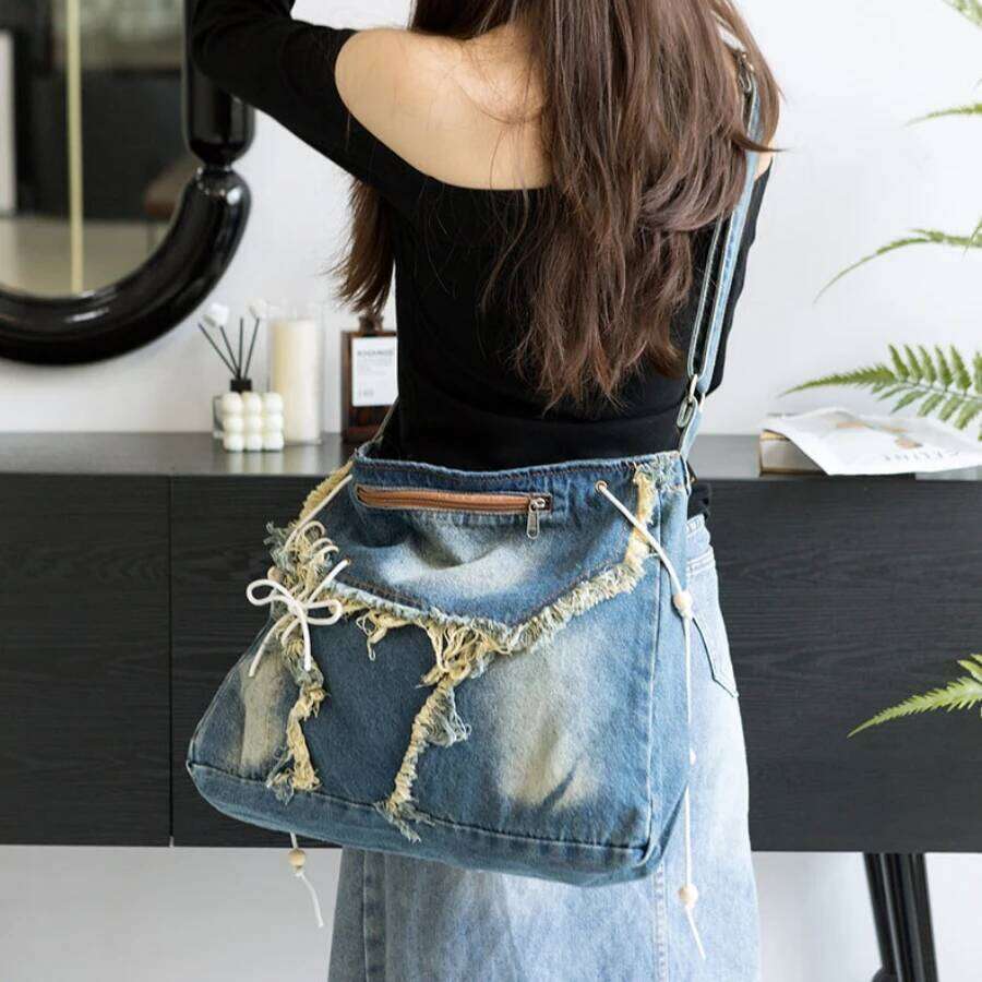 Y2K Korean Harajuku Gothic Hobo Denim Bag Aesthetic Vintage Purses WomenHandbag Crossbody Messenger Tote Peddler Shoulder Bags Z260207 - view 5