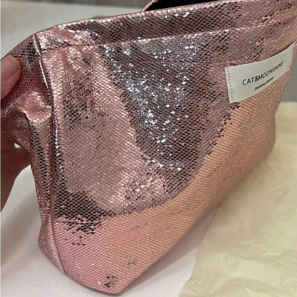 Portable Shiny Sequins Makeup Silver Solid Color Cosmetic Champagne Toiletries Skincare Storage Bag Travel Y260206