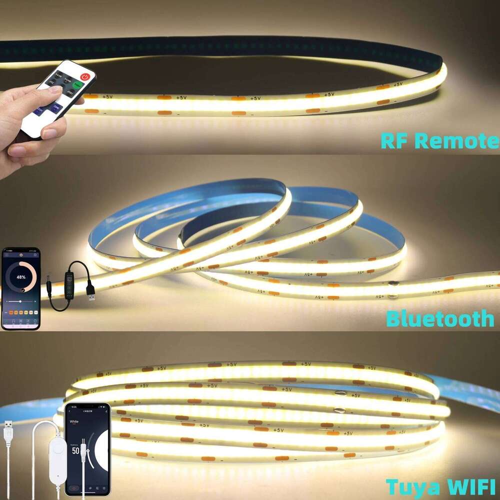 DC 5V USB COB Strip Tuya WIFI /Bluetooth/17Key Remote Control 3000K 4000K 6000K White Flexible Ribbon Rope LED Cabinet Light Z260206
