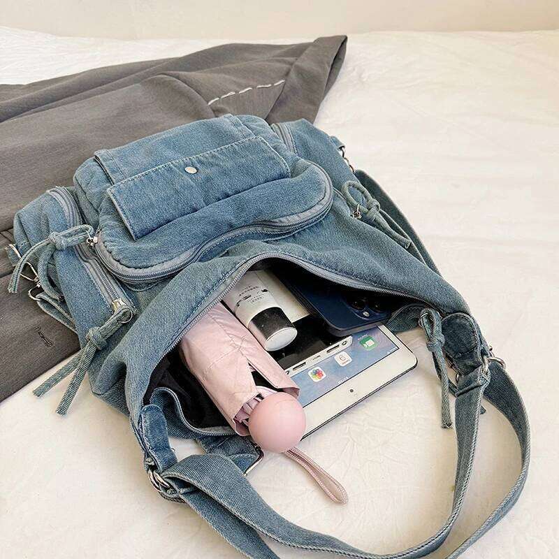 Solid Color Denim Trendy Shoulder for 2025 High Quality Fashion Zipper Large Capacity Versatile Women's Crossbody Bag Y260205