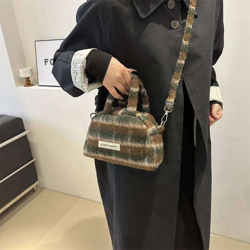 Fashion Plush Plaid Women's Shoulder Bag Casual Retro Ladies Woolen Crossbody Bags Female Change Purse Tote Handbags Z260207 - view 5