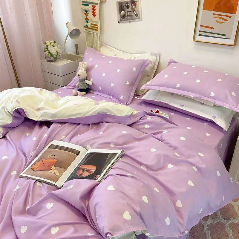 Ins Princess Pink Heart Duvet Pillowcase Bed Sheet Kids Girls Bedding Set Queen Twin Cute Kawaii Quilt Cover No Filler XJ260206