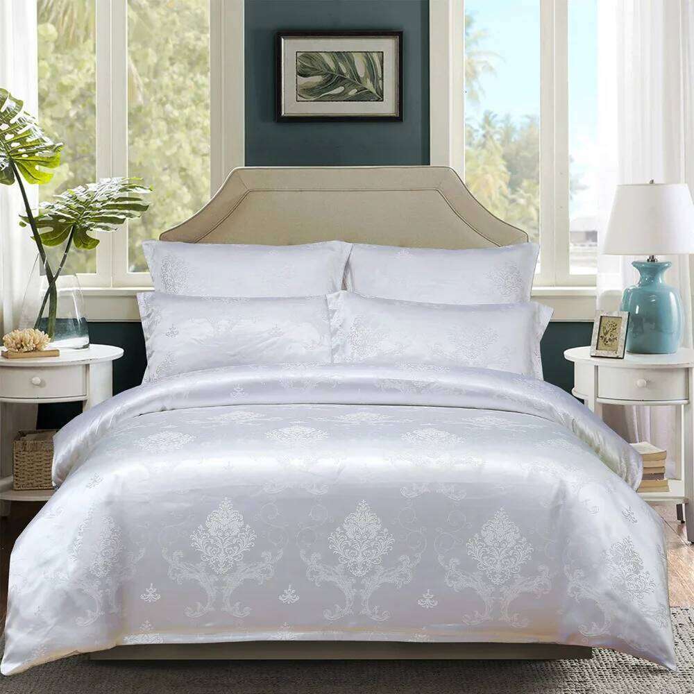 Duvet with Pillow Case Silk Glossy Double Bedding Set Quilt Cover Queen/King Couple or Single Bed Comforter Sets XJ260206