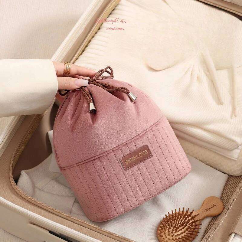 Winter Fall Velvet Drawstring Cosmetic Bag Large Capacity Makeup Organizer Pouch for Brushes Cosmetics Travel Storage Y260206