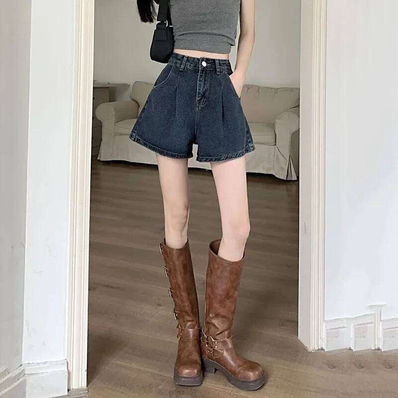 Lucyever Wide Leg Jeans Women Summer High Waist Loose Vintage Blue Denim Shorts Woman Korean Wild A-Line Short Pants XJ260206