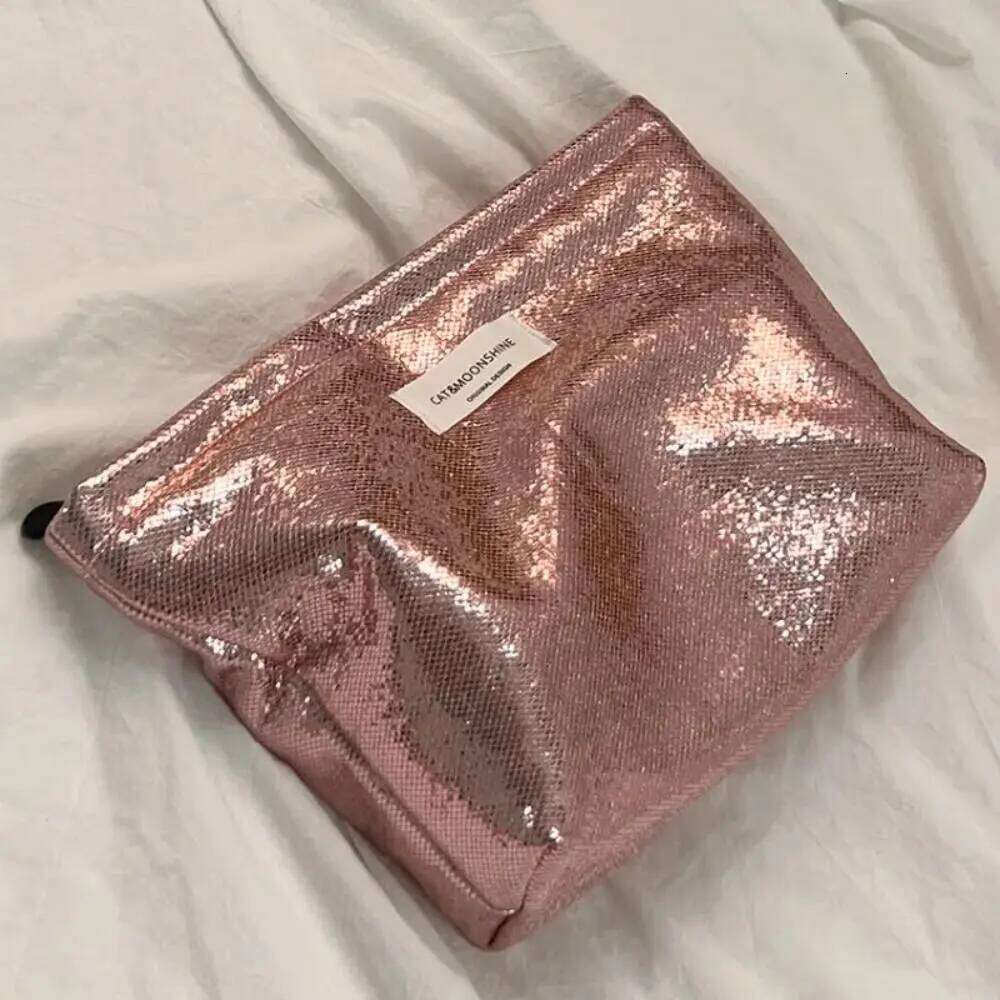 Portable Shiny Sequins Makeup Silver Solid Color Cosmetic Champagne Toiletries Skincare Storage Bag Travel Y260206