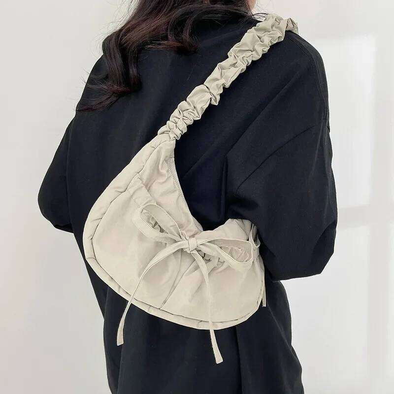 Casual Bowknot Women's Small Shoulder Bags Pleated Solid Color Ladies Underarm Handbags Portable Female Crossbody Bag Y260205