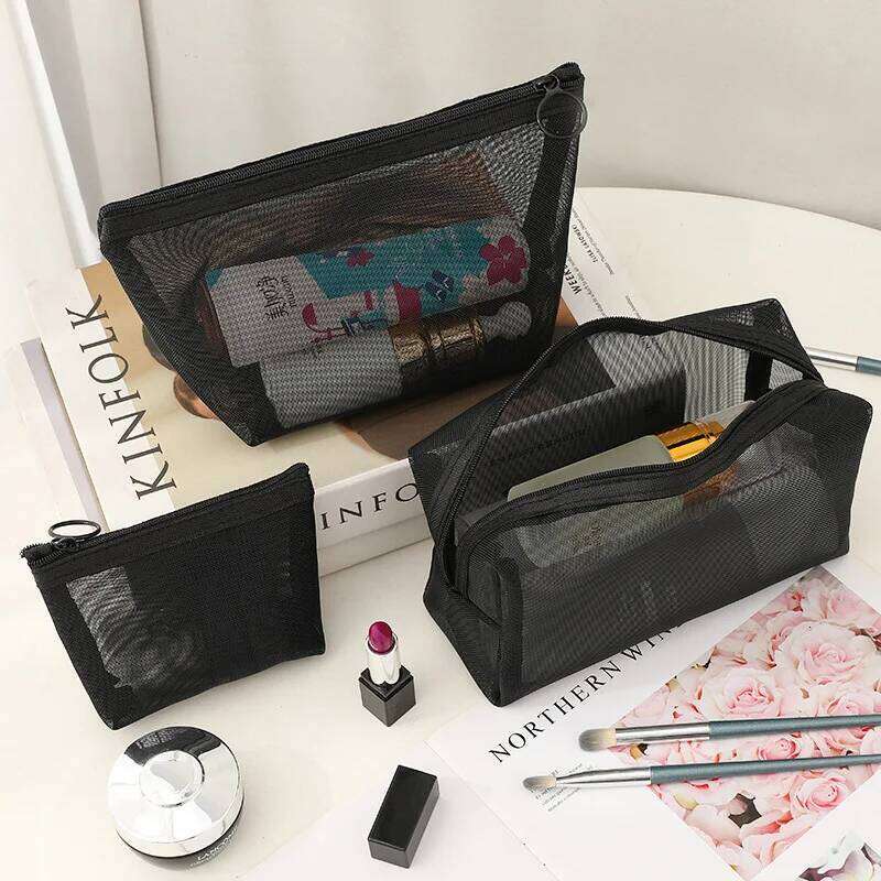 Fashion Transparent Mesh Makeup Bag Women Mini Simple Cosmetic Lipstick Storage Organizer Pouch Portable Nylon Ladies Handbag Y260206