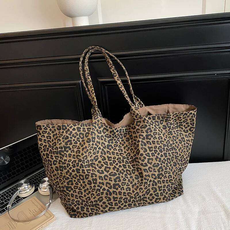 Autumn Vintage Leopard Shoulder Bags for Women Large Capacity Versatile Ladies Casual Tote College Style Girls Class Handbags Y260205