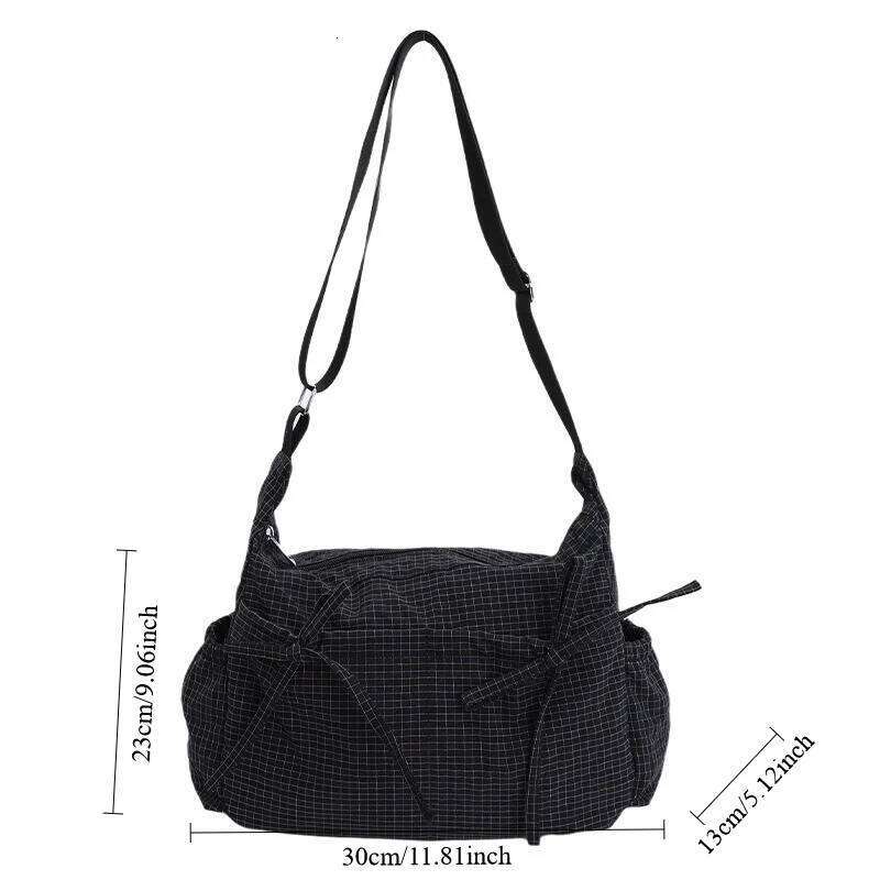 Korean-Style Nylon Lightweigh Retro Grid Single Shoulder Bag Large Capacity Versatile for School Work Commuting Unisex Design Y260205
