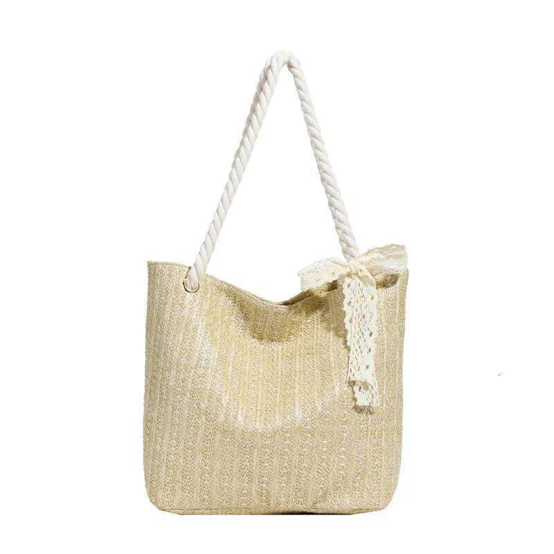 Summer Fashion Lace Ribbon Women Straw Shoulder Bags Large Capacity Handbags Casual Commuter Ladies Armpit Bag Tote Y260205