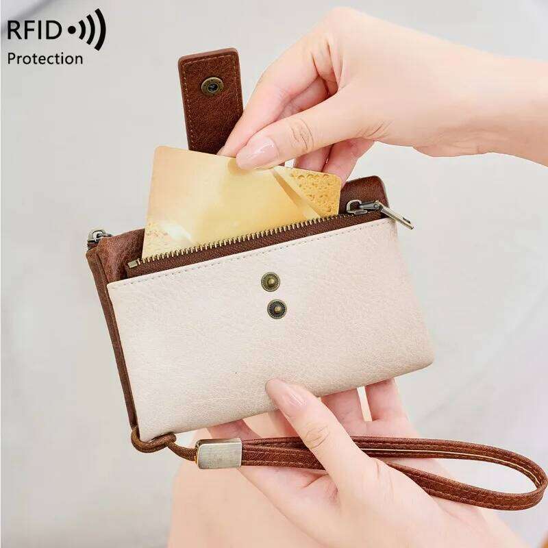New RFID Women's Wallet Multi-functional Three-fold Short Wallets Retro Large-capacity Coin Purse Y260206