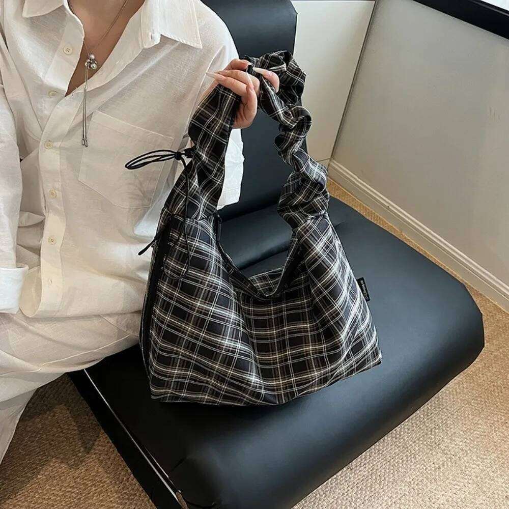 Fashion Vintage Shoulder Leisure Large Capacity Plaid Crossbody Casual Japanese Women's Tote Bag Handbag Y260205