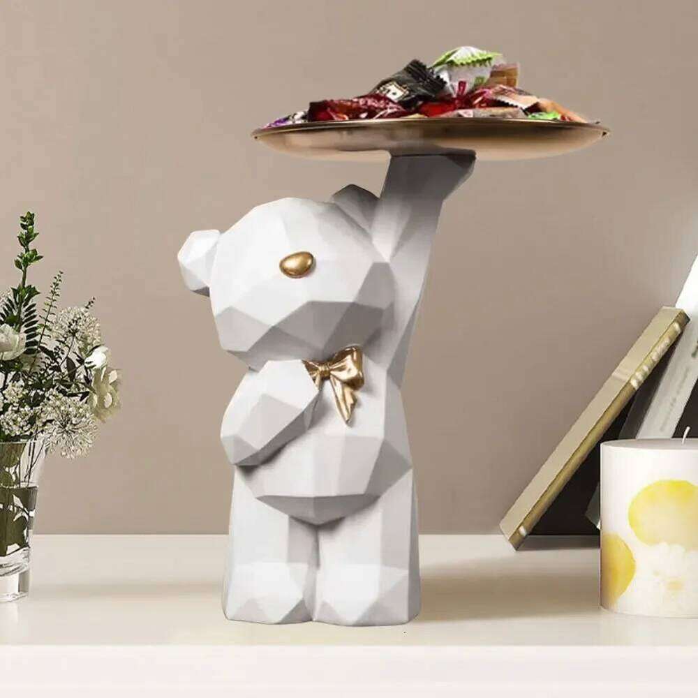 Resin Cute Storage Tray Table Decorations Geometric Bear Statue Entrance Crafts Decor for Office Coffee Shop S260204