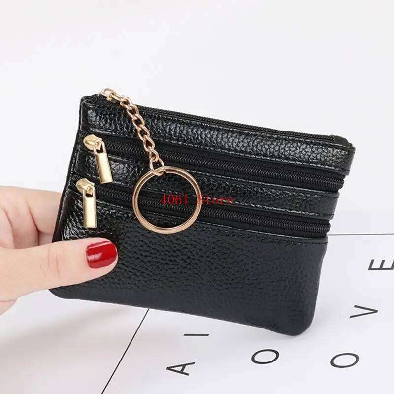 Portable PU Leather Card for Key Ring Wallet Small Coin Purse Zipper Y260206