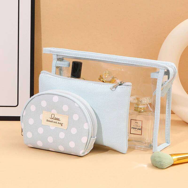 Polka dot canvas makeup Travel portable hand wash Ladies' hand-held storage bag Cute Student Wallet Y260206