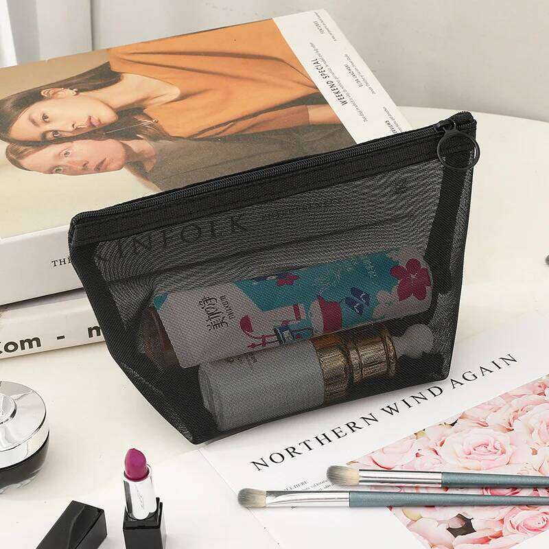 Fashion Transparent Mesh Makeup Bag Women Mini Simple Cosmetic Lipstick Storage Organizer Pouch Portable Nylon Ladies Handbag Y260206