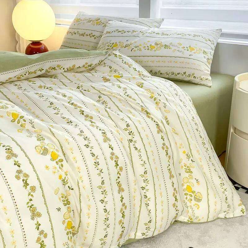 Green Floral Bedding Set Ins Fashion Twin Full Queen Size Duvet Cover No Filler Flat Sheet Pillowcase Girl Home Totel Bed Linens XJ260206
