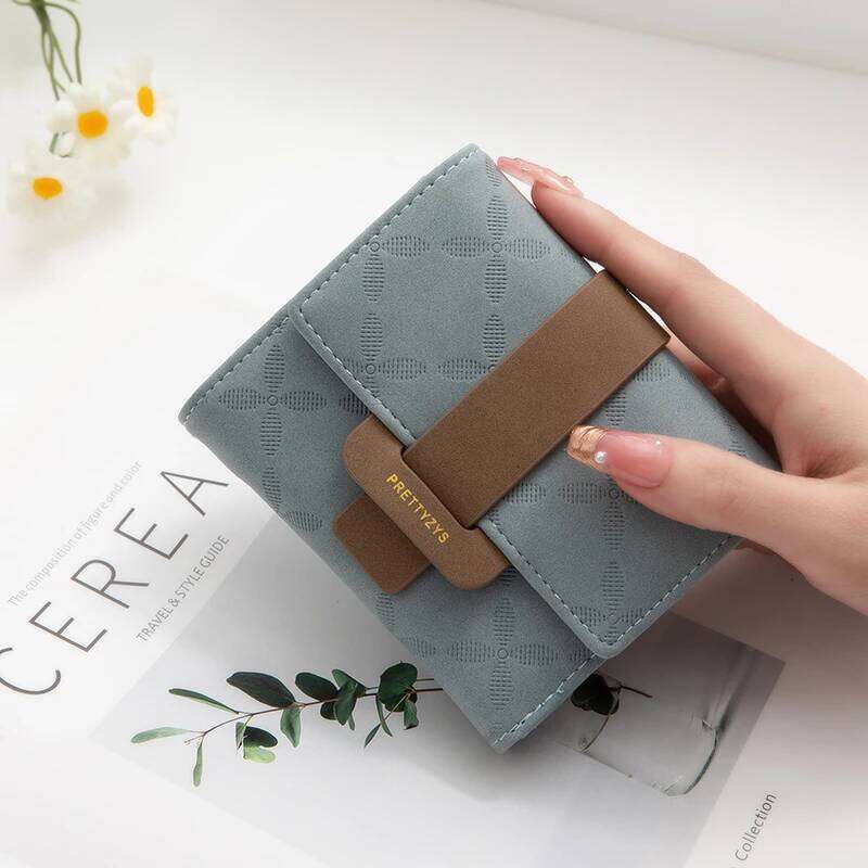 Explosive purse female Korean PU plaid buckle simple multi-card folding triple fold bag large capacity student ladies daily trav Y260206