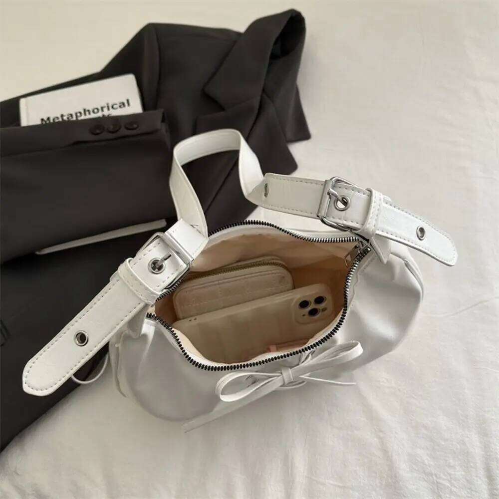 Fashion Bowknot Handbag Korean Style Balletcore Bow Tie Shoulder Crossbody PU Leather Underarm Bag Girls Y260205