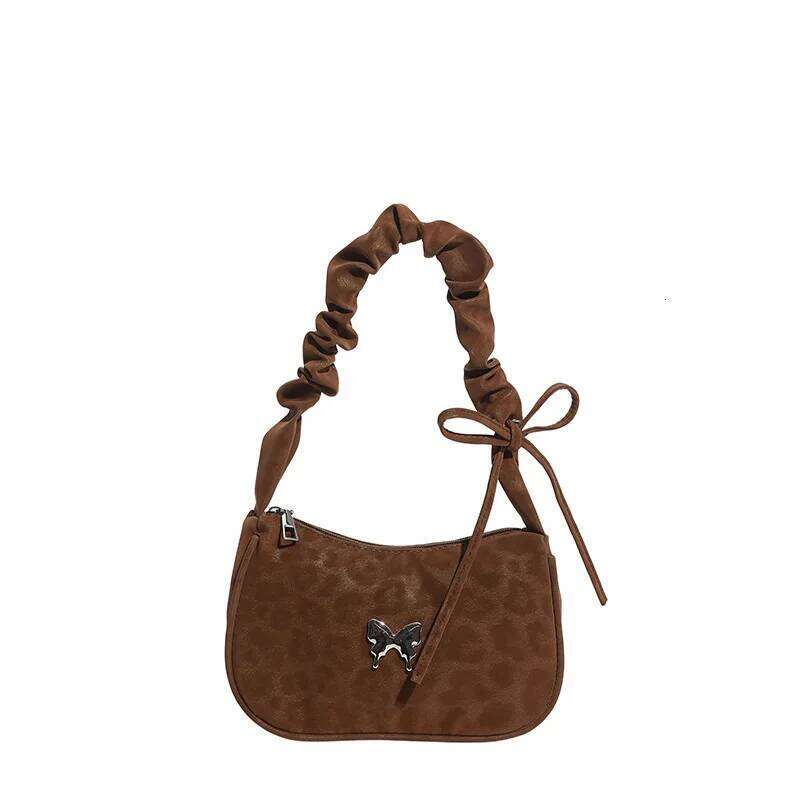 Retro Butterfly Leopard Design Shoulder Bags for Women Personality Ladies Pleated Strap Underarm Bag Casual Female Handbag Purse Y260205