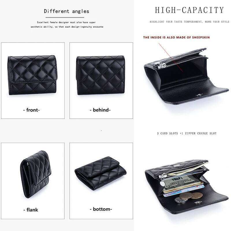 Sheepskin Quilted Holder Women Bifold Leather Bank Credit Case Wallets Coin Purse Luxury Brand Business Name Card Bag Y260206
