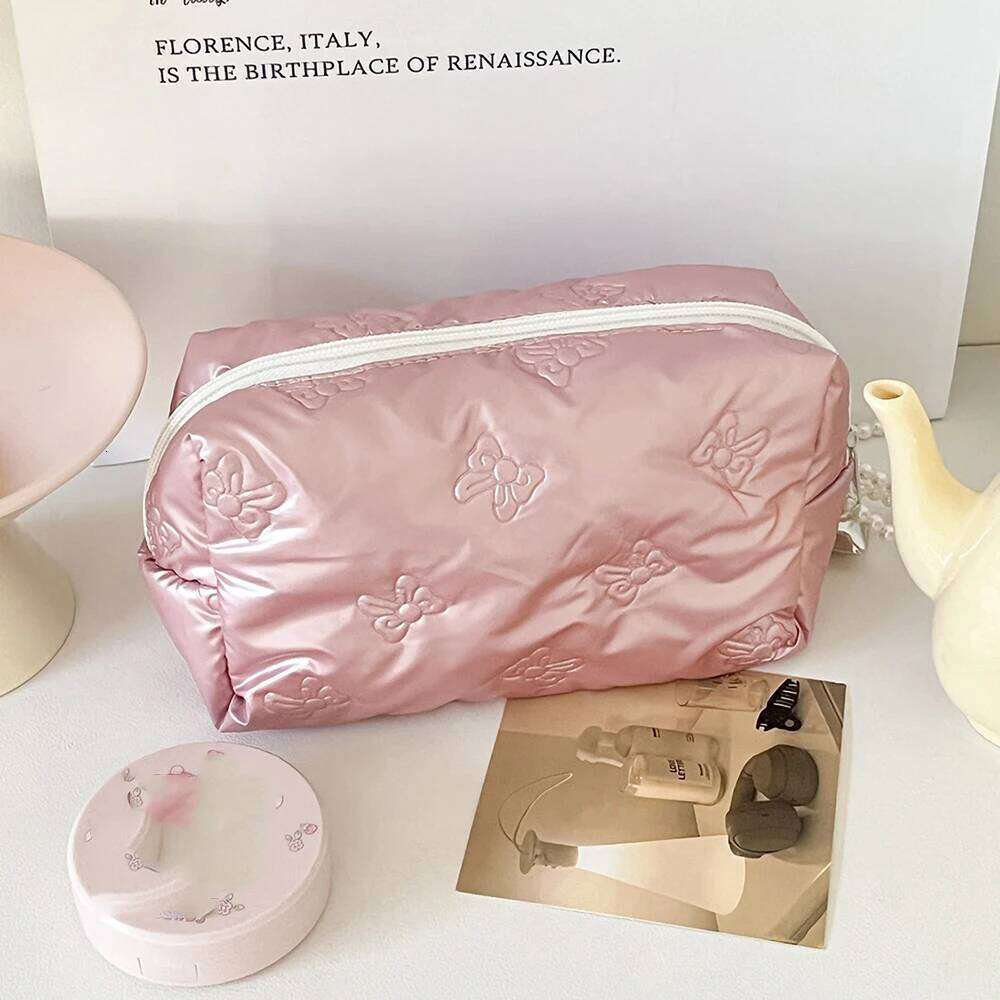 Silver Bow Women Pearl Zipper Makeup Portable Coins Lipsticks Cosmetic Storage Pouch Purse Ladies Elegant Square Bag Y260206